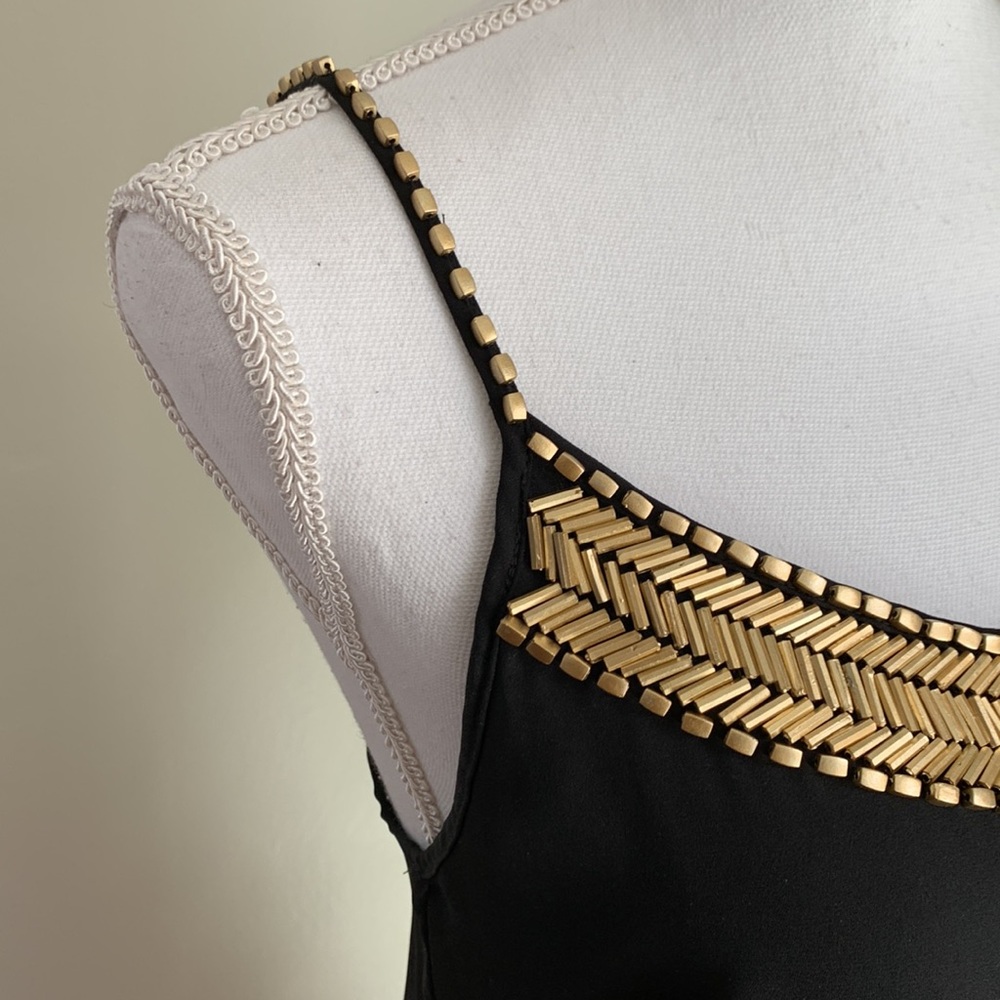 ROMEO & JULIET Couture Gold Beaded Open Back Black Romper - Picture 7 of 13
